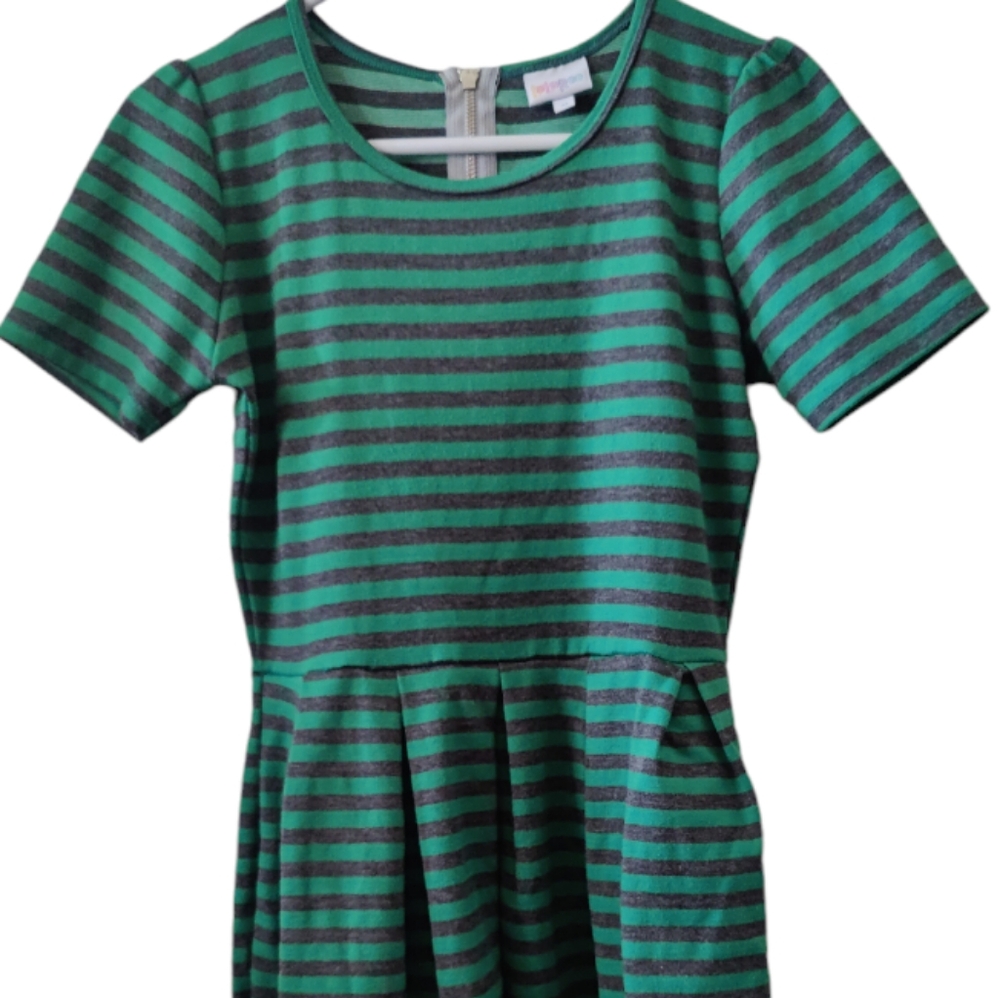 Green & Gray Striped Dress